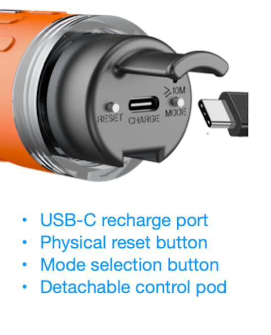 Scuba Tector Pro USB-C recharge and control pod detail